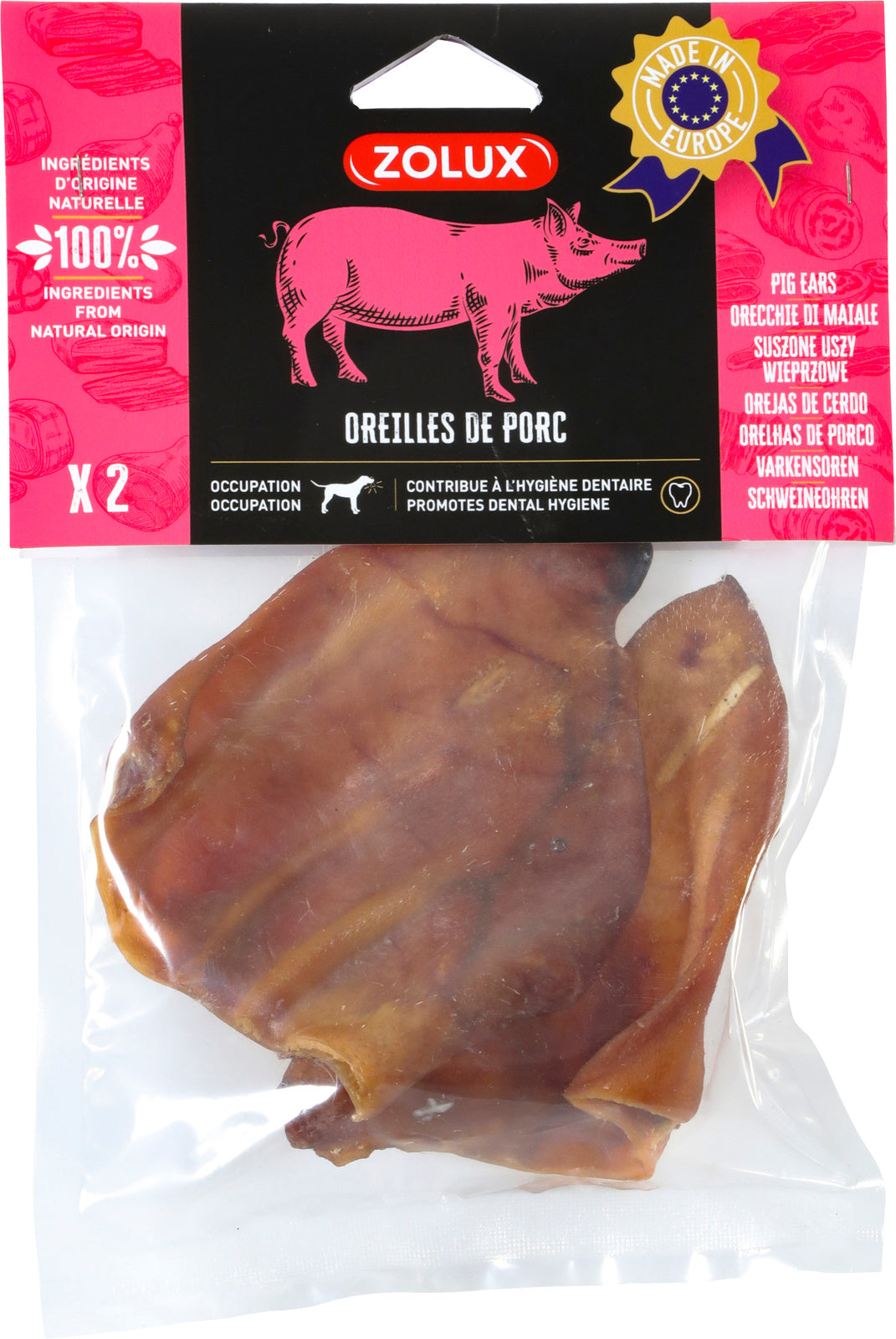 Snack Zolux Orecchie di Maiale naturali per cani, confezione da 2 pezzi, favoriscono l’igiene orale, ad alto contenuto proteico Snack Zolux Orecchie di Maiale naturali per cani, confezione da 2 pezzi, favoriscono l’igiene orale, ad alto contenuto proteico